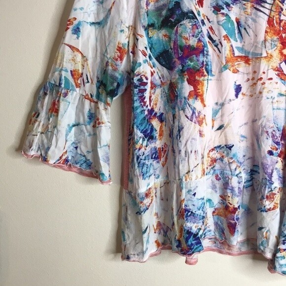 Soft surroundings ladies soft knit bell sleeves colorful top size XL - Picture 4 of 13